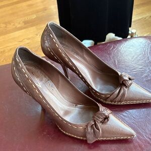 Vince Camuto Brown Leather Heels with Bow Detail